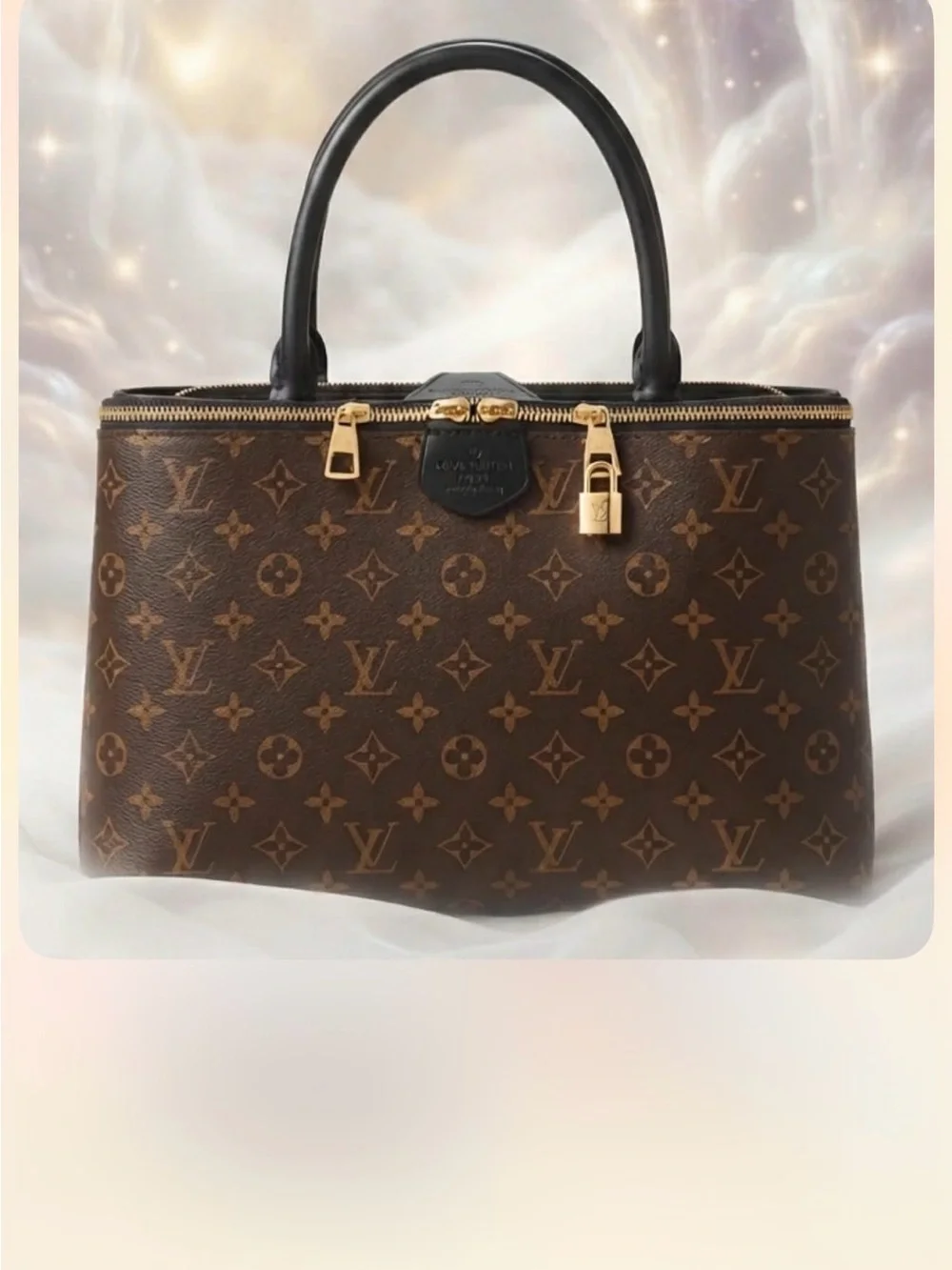Louis Vuitton Brown Monogram Satchel with Black Handles